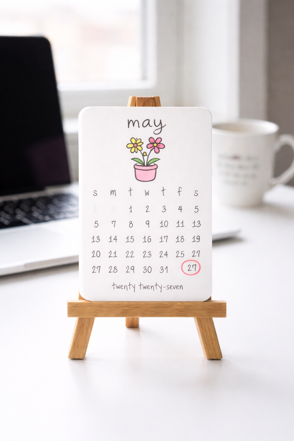Minimal Hand-Illustrated Desk Calendar | Aesthetic Monthly Table Calendar with Stand