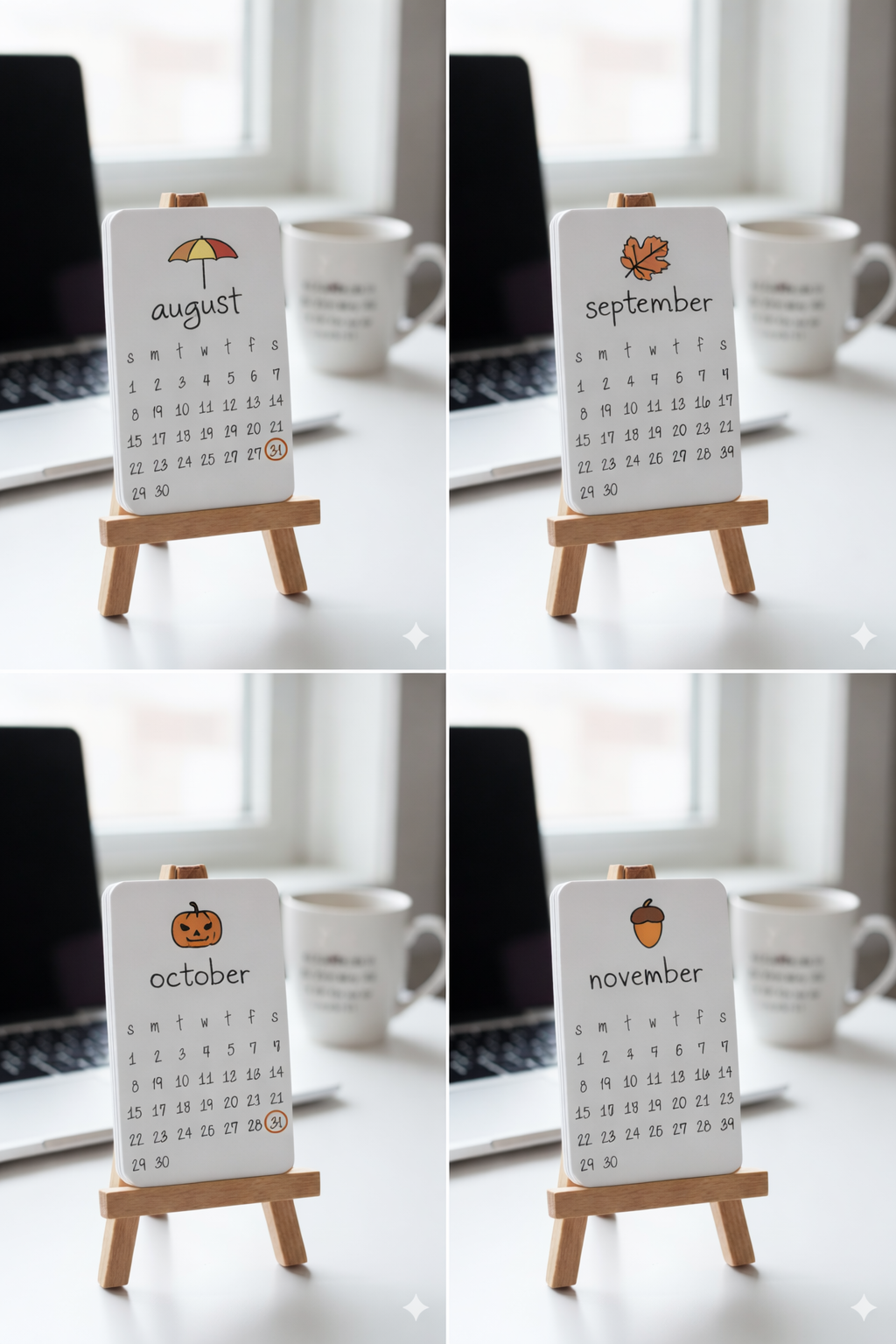 Minimal Hand-Illustrated Desk Calendar | Aesthetic Monthly Table Calendar with Stand