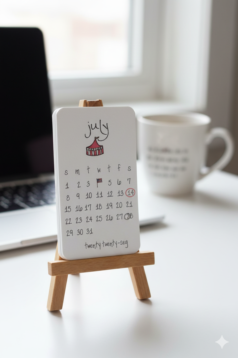 Minimal Hand-Illustrated Desk Calendar | Aesthetic Monthly Table Calendar with Stand