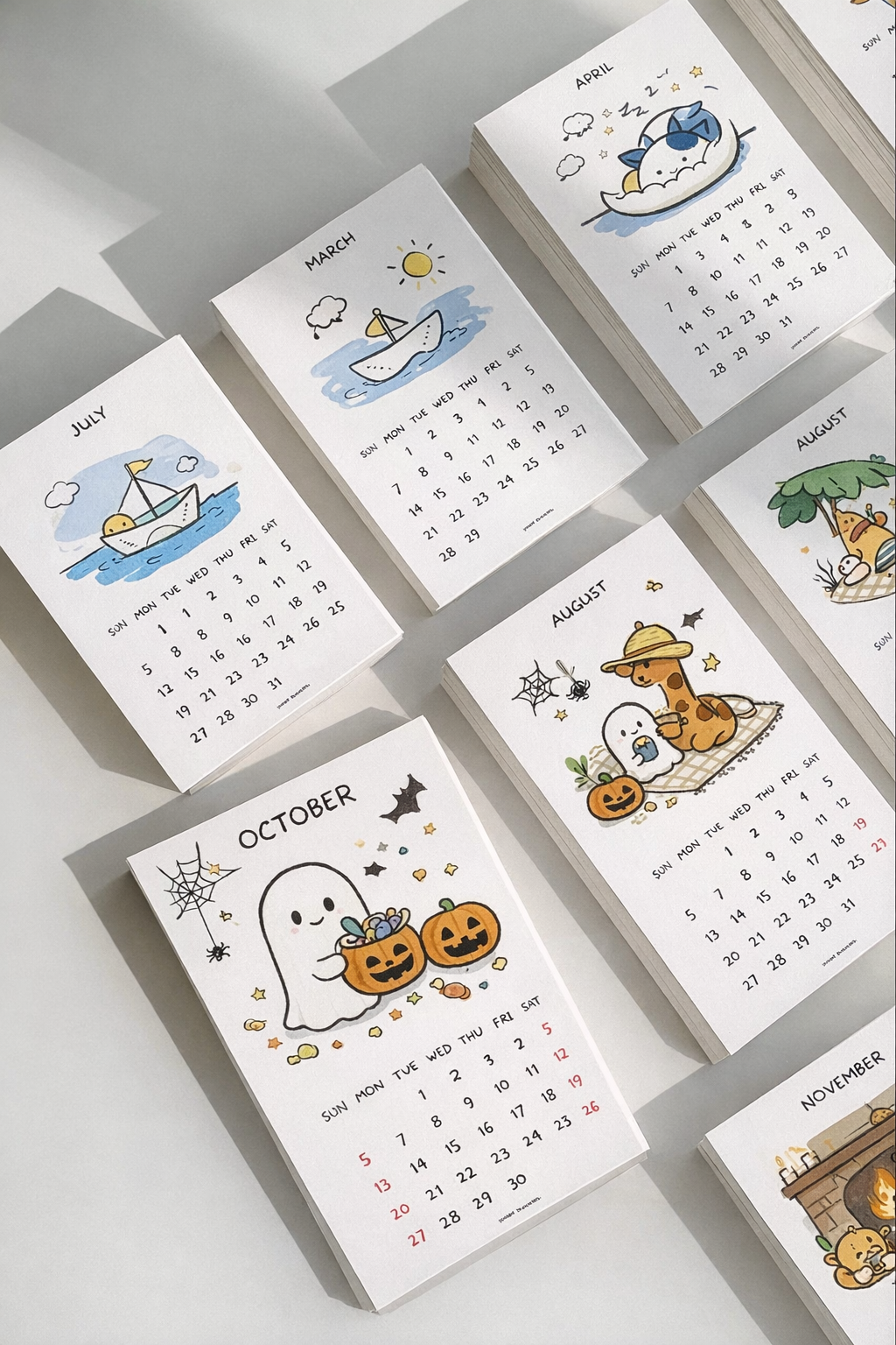 Doodle Hand-Illustrated Desk Calendar | Aesthetic Monthly Table Calendar with Stand