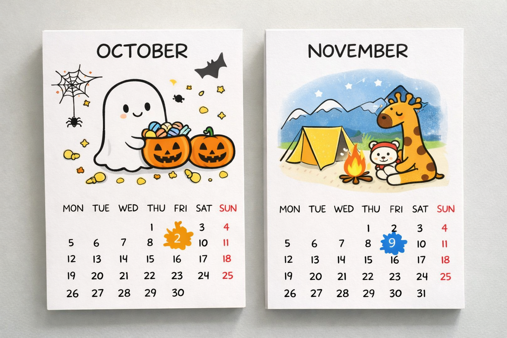 Doodle Hand-Illustrated Desk Calendar | Aesthetic Monthly Table Calendar with Stand