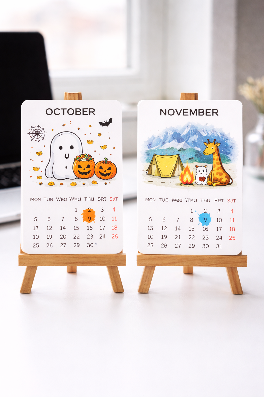 Doodle Hand-Illustrated Desk Calendar | Aesthetic Monthly Table Calendar with Stand